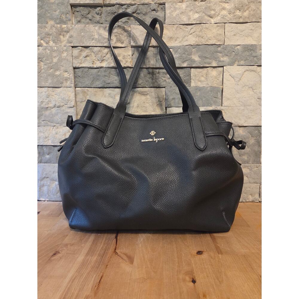 Nanette Lepore Paulina Black Pebbled Vegan Leather Satchel Shoulder Bag